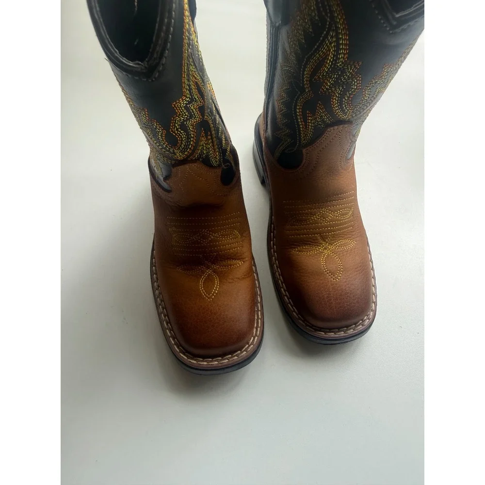 J.B. Dillon Kids Western Cowboy Boots Brown Black Square Toe JBCE2000C Size 10